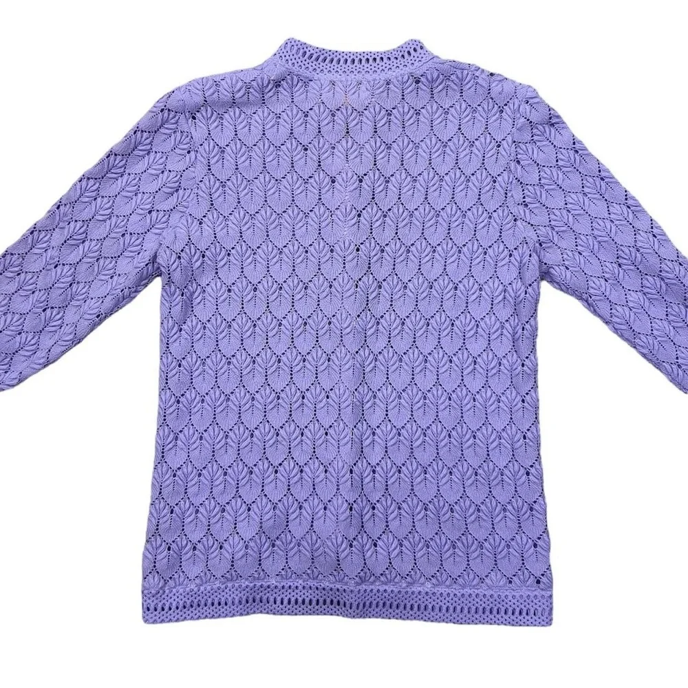 Vintage 1960’s Carol Brent Lavender Purple Crochet Button Up Sheer Sweater SizeS - Picture 3 of 5